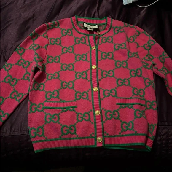 Gucci Pink and Green Knit Cardigan